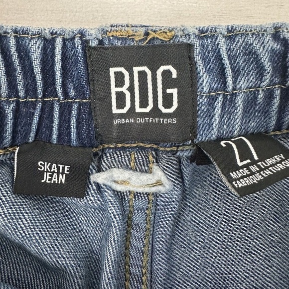 BDG Urban Outfitters Cargo Skate Jeans Women Sz 27 Blue Elastic Waist Wide Leg - Picture 10 of 16